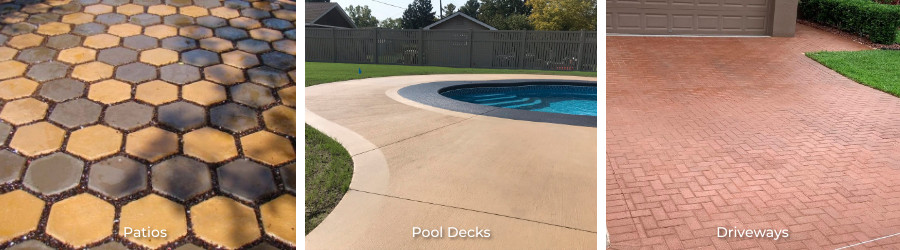 Concrete patio stained with colored concrete sealers
